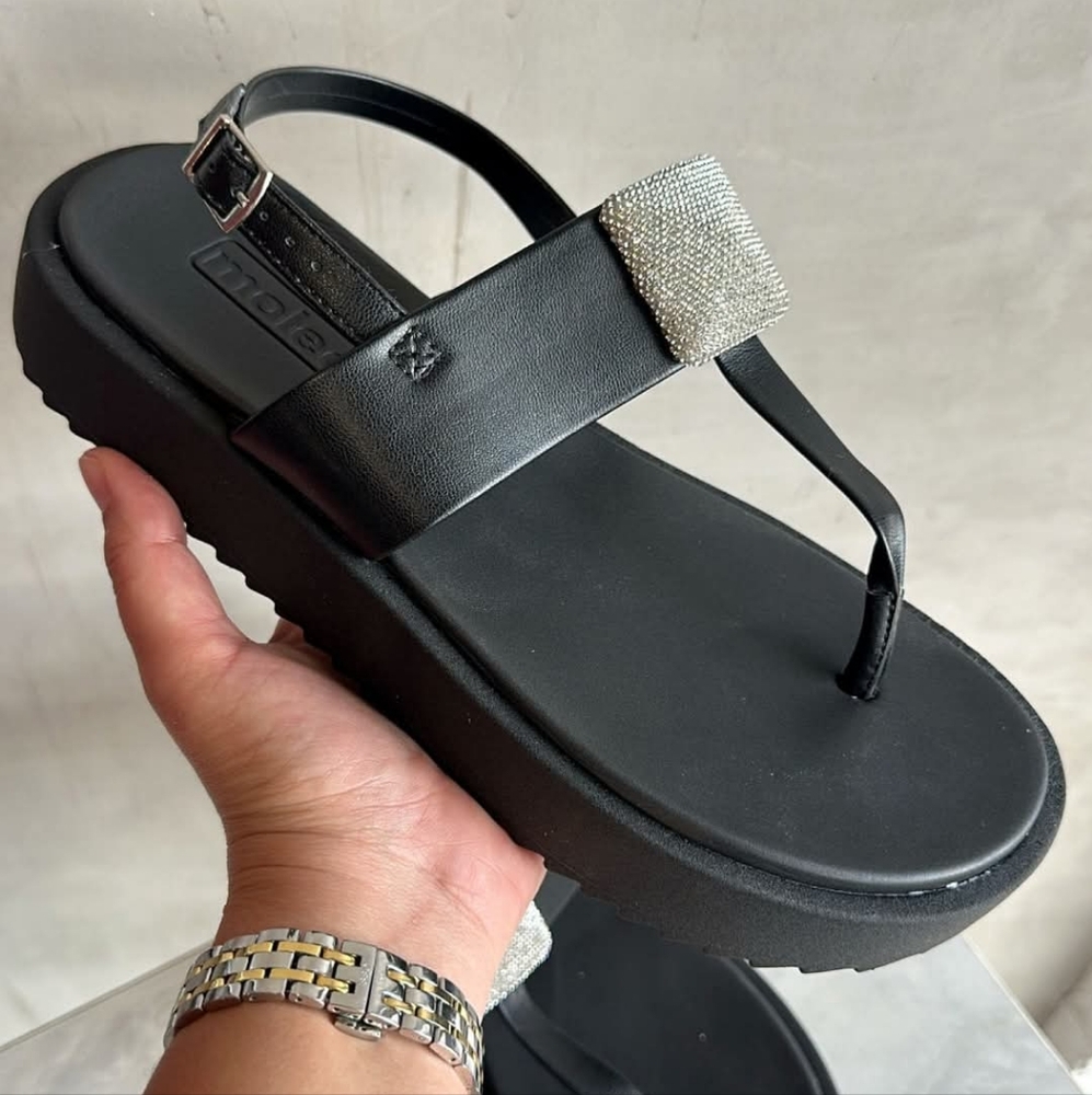 Moleca Flat Black Sandal Size 11(42) for Women - Picture 3 of 10